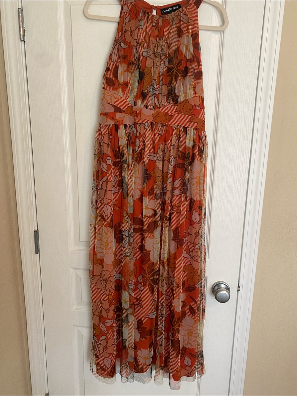 Candalite Petite FLORAL Halter Maxi Dress in Rust Orange, Yellow & Brown Sz LP - Picture 3 of 15